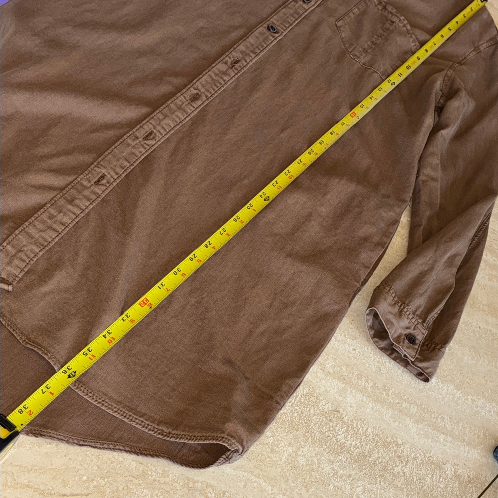 VELVET HEART Long Brown Button-Up Shirt, brass buttons, roll up sleeves. L - Picture 13 of 16